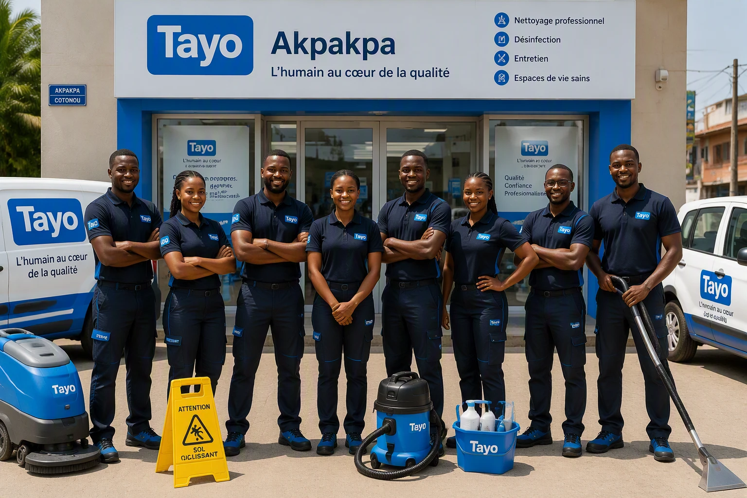 L'équipe Tayo Services Domicile devant le local d'Akpakpa