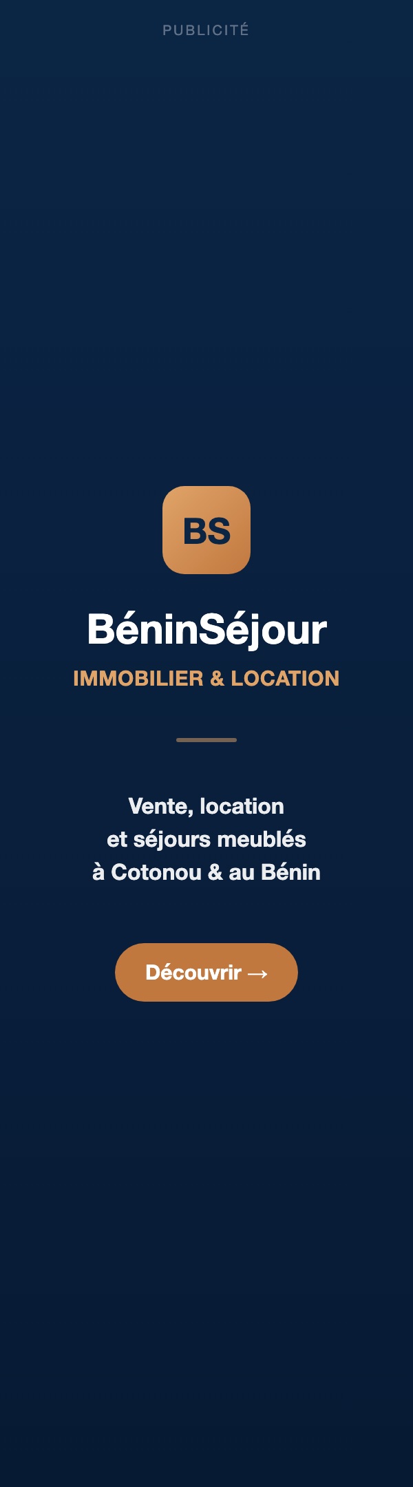 BéninSéjour — Immobilier & Location au Bénin